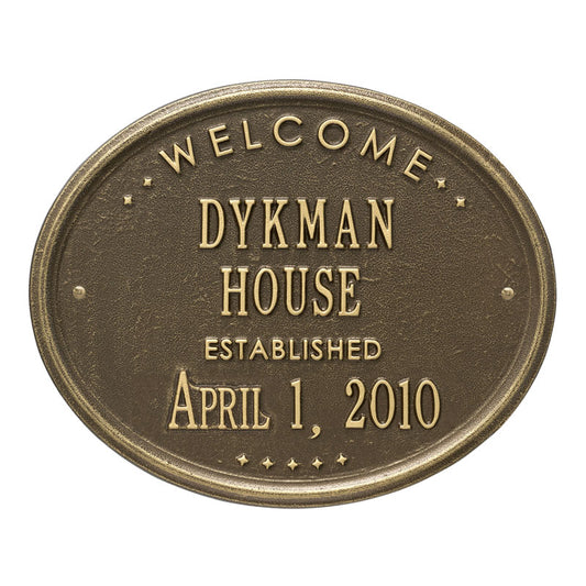 Whitehall Products Welcome Oval House Established Personalized Plaque Two Lines Antique Brass