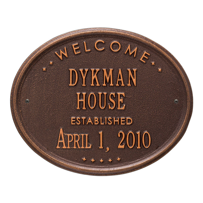 Whitehall Products Welcome Oval House Established Personalized Plaque Two Lines Black / Gold