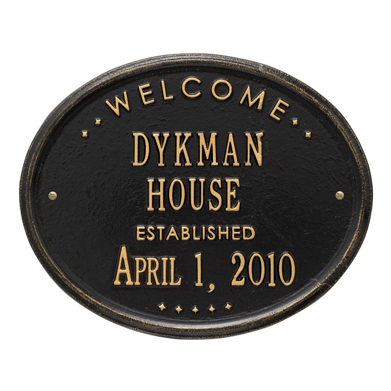 Whitehall Products Welcome Oval House Established Personalized Plaque Two Lines Bronze Verdigris