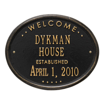 Whitehall Products Welcome Oval House Established Personalized Plaque Two Lines Bronze Verdigris