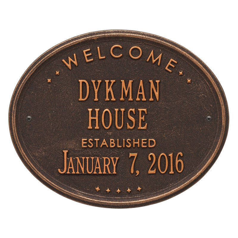 Whitehall Products Welcome Oval House Established Personalized Plaque Two Lines Bronze / Gold
