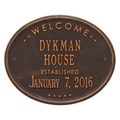 Whitehall Products Welcome Oval House Established Personalized Plaque Two Lines Bronze / Gold
