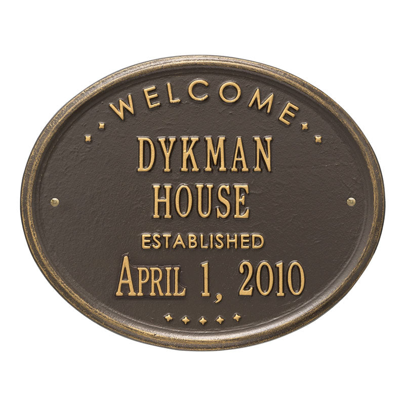 Whitehall Products Welcome Oval House Established Personalized Plaque Two Lines Pewter / Silver