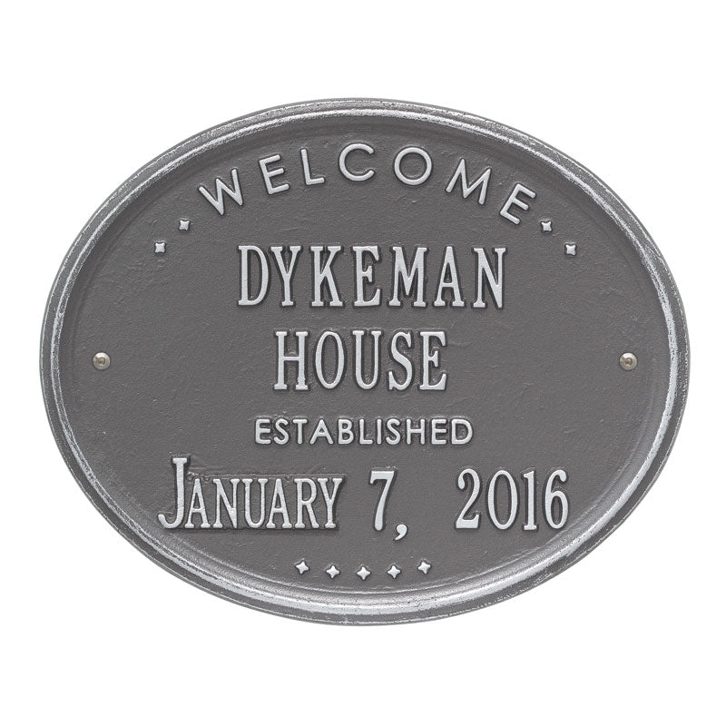 Whitehall Products Welcome Oval House Established Personalized Plaque Two Lines White / Gold