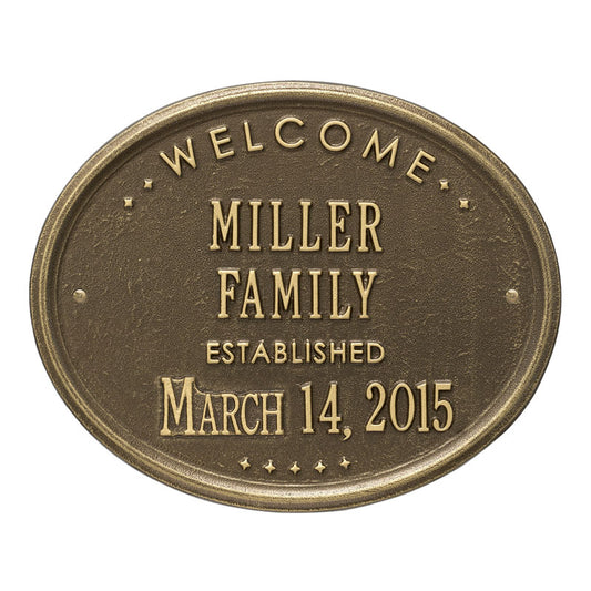 Whitehall Products Welcome Oval Family Established Personalized Plaque Two Lines Antique Brass