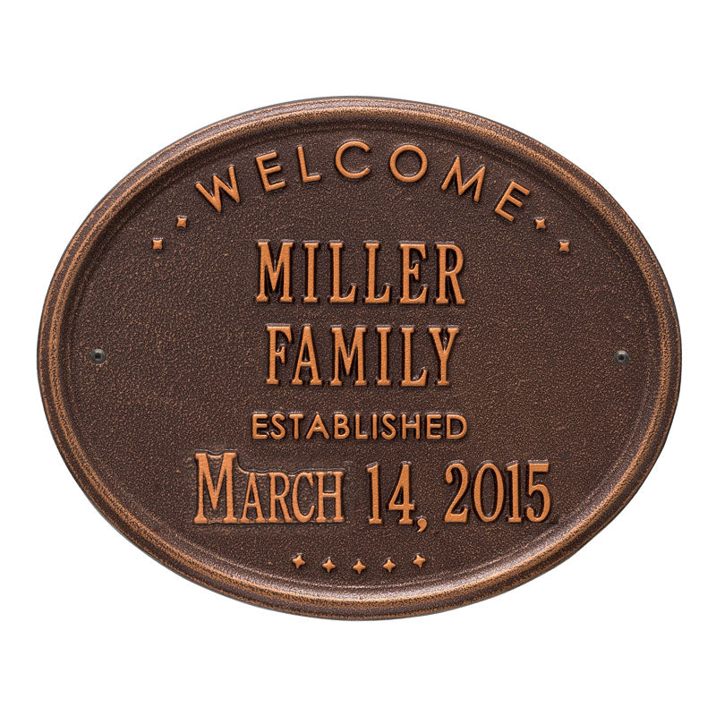 Whitehall Products Welcome Oval Family Established Personalized Plaque Two Lines Black / Gold