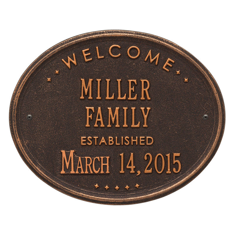 Whitehall Products Welcome Oval Family Established Personalized Plaque Two Lines Bronze / Gold