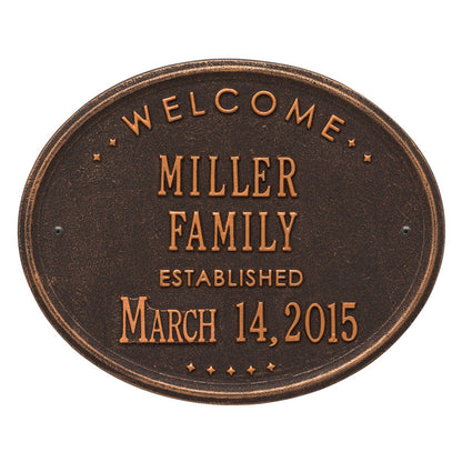 Whitehall Products Welcome Oval Family Established Personalized Plaque Two Lines Bronze / Gold