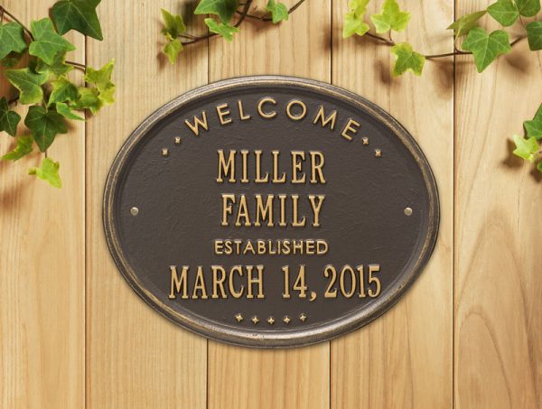 Whitehall Products Welcome Oval Family Established Personalized Plaque Two Lines Antique Copper