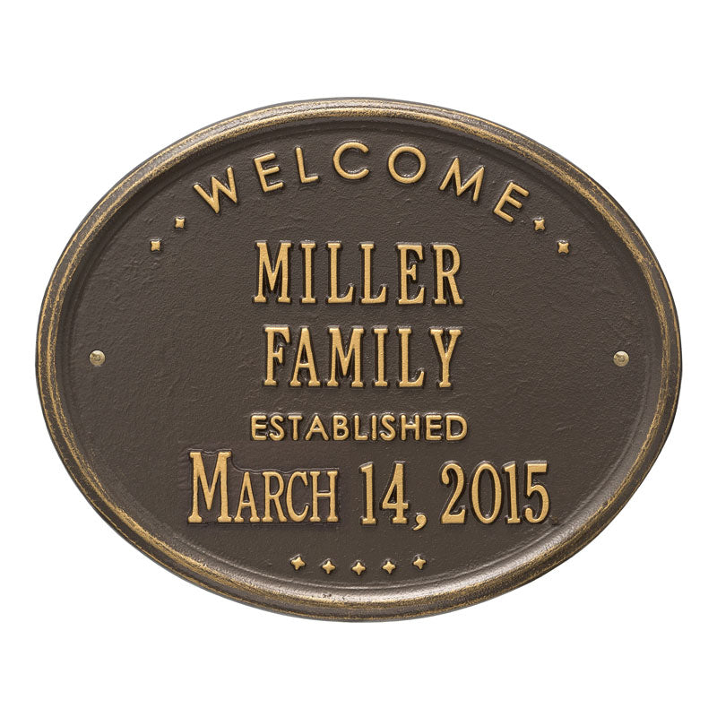 Whitehall Products Welcome Oval Family Established Personalized Plaque Two Lines Pewter / Silver