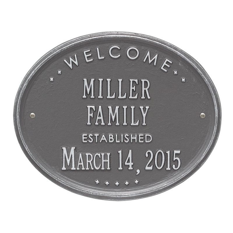 Whitehall Products Welcome Oval Family Established Personalized Plaque Two Lines White / Gold