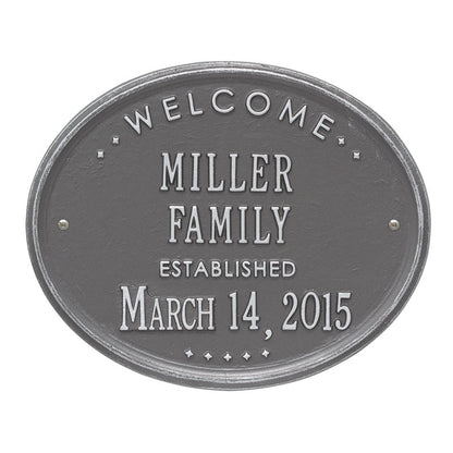 Whitehall Products Welcome Oval Family Established Personalized Plaque Two Lines White / Gold