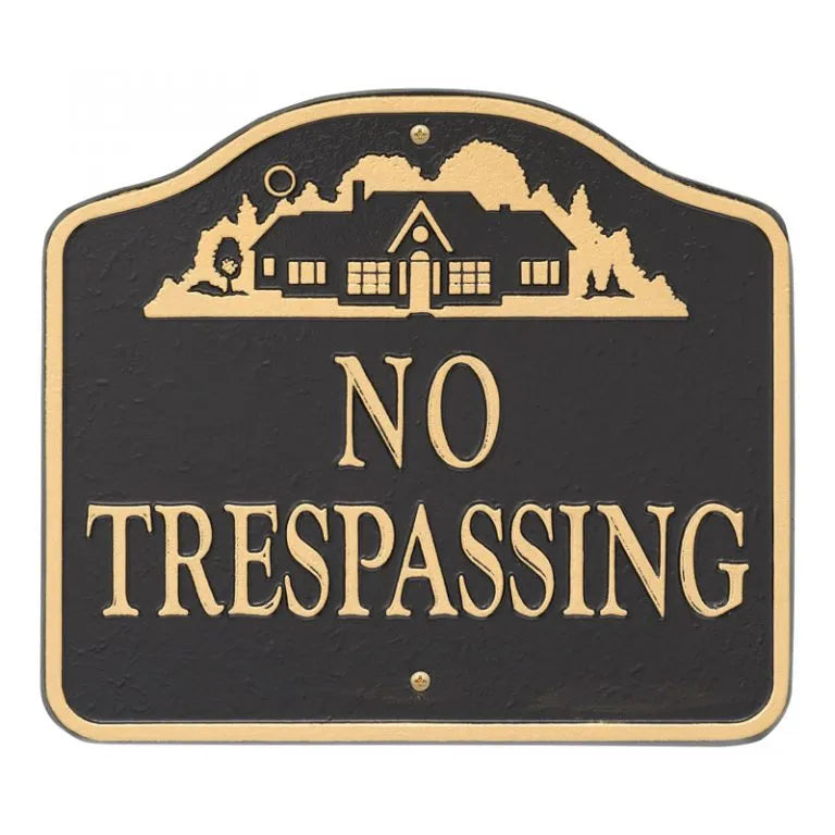 Whitehall "No Trespassing Sign" Cast Aluminum Wall/Lawn Plaque
