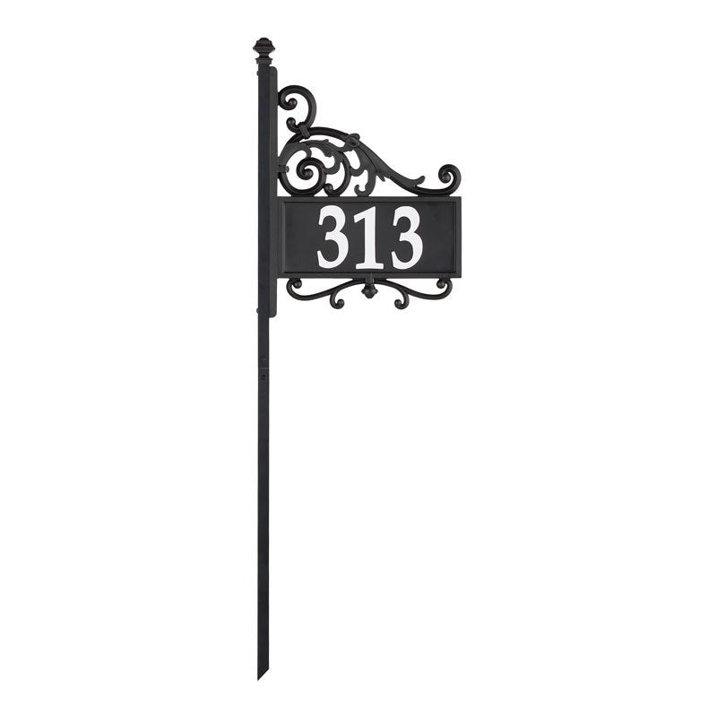 Whitehall Products Nite Bright Acanthus Reflective Address Post Sign Black/white