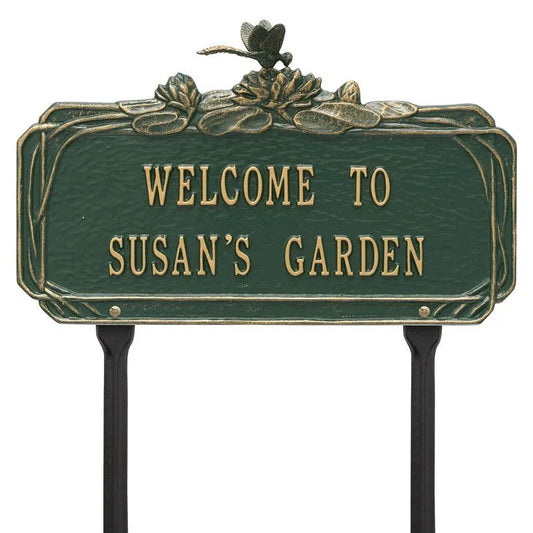 Whitehall Products Dragonfly Garden Personalized Lawn Plaque Two Lines Antique Copper
