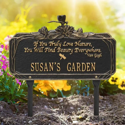 Whitehall Products Dragonfly Garden Quote Personalized Lawn Plaque One Line Black/gold