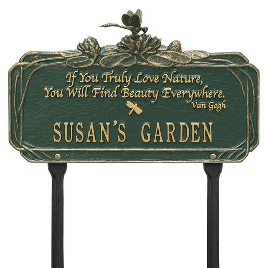 Whitehall Products Dragonfly Garden Quote Personalized Lawn Plaque One Line Antique Copper