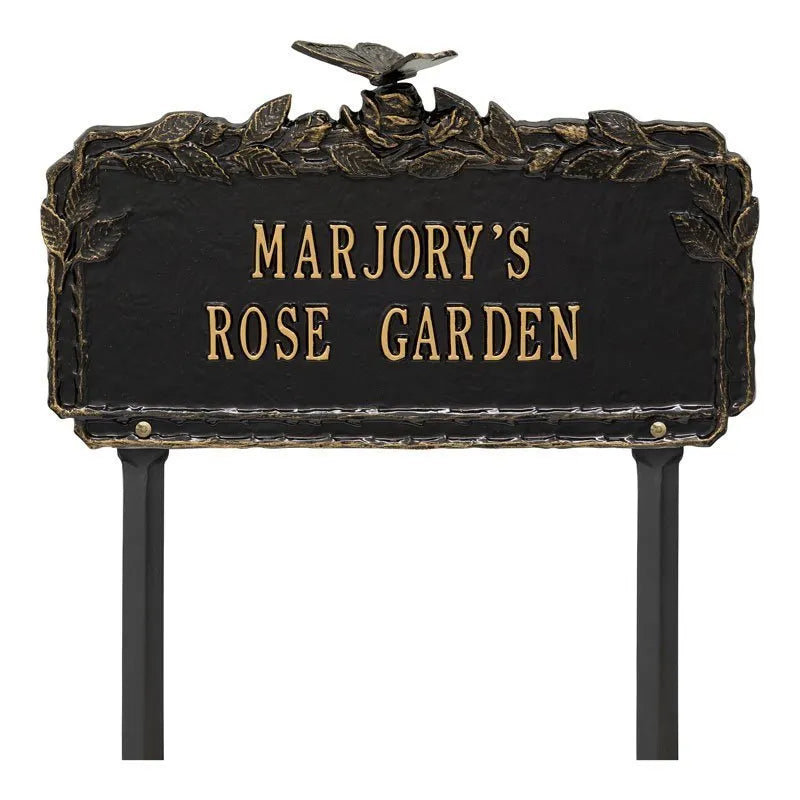 Whitehall Products Butterfly Rose Garden Personalized Lawn Plaque Two Lines Antique Copper