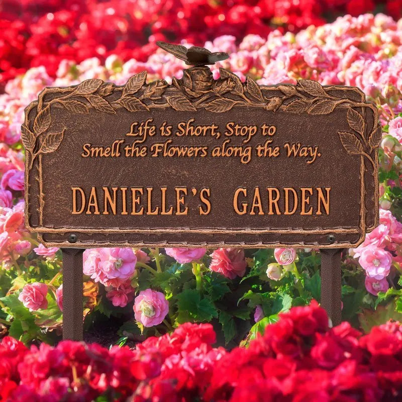 Whitehall Products Butterfly Rose Garden Quote Personalized Lawn Plaque One Line Black/gold