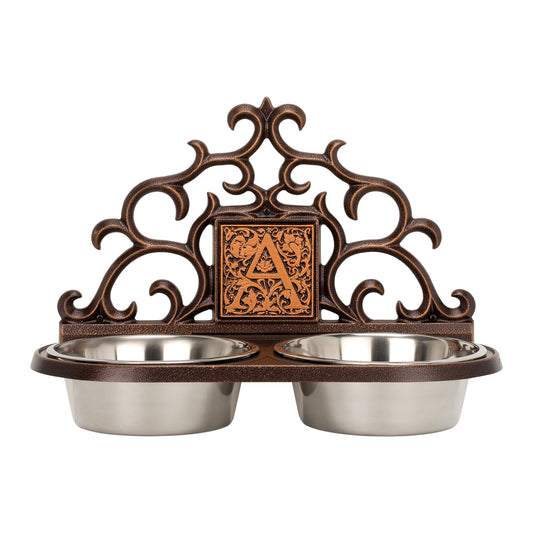 Whitehall Products Monogram Wall Pet Bowl Feeder One Line Antique Copper