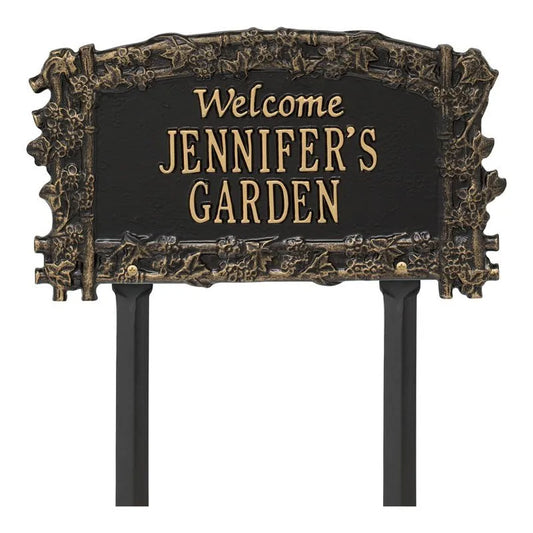Whitehall Products Ivy Trellis Garden Welcome Personalized Lawn Plaque Two Lines Antique Copper