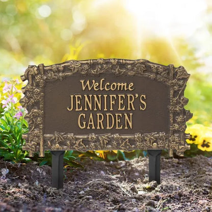 Whitehall Products Ivy Trellis Garden Welcome Personalized Lawn Plaque Two Lines Green/gold
