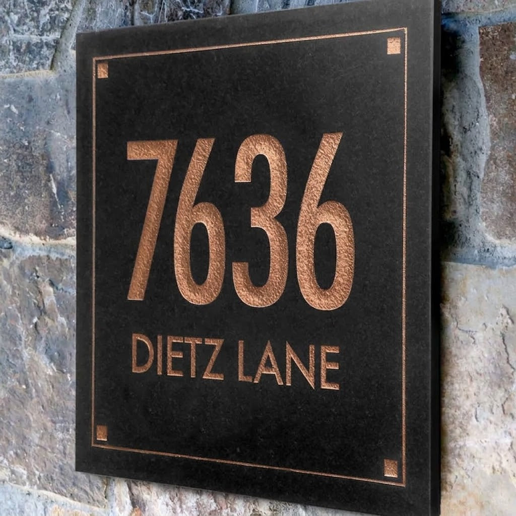 Black Granite Square Futura Engraved Address Sign - 12" x 12" Two Line