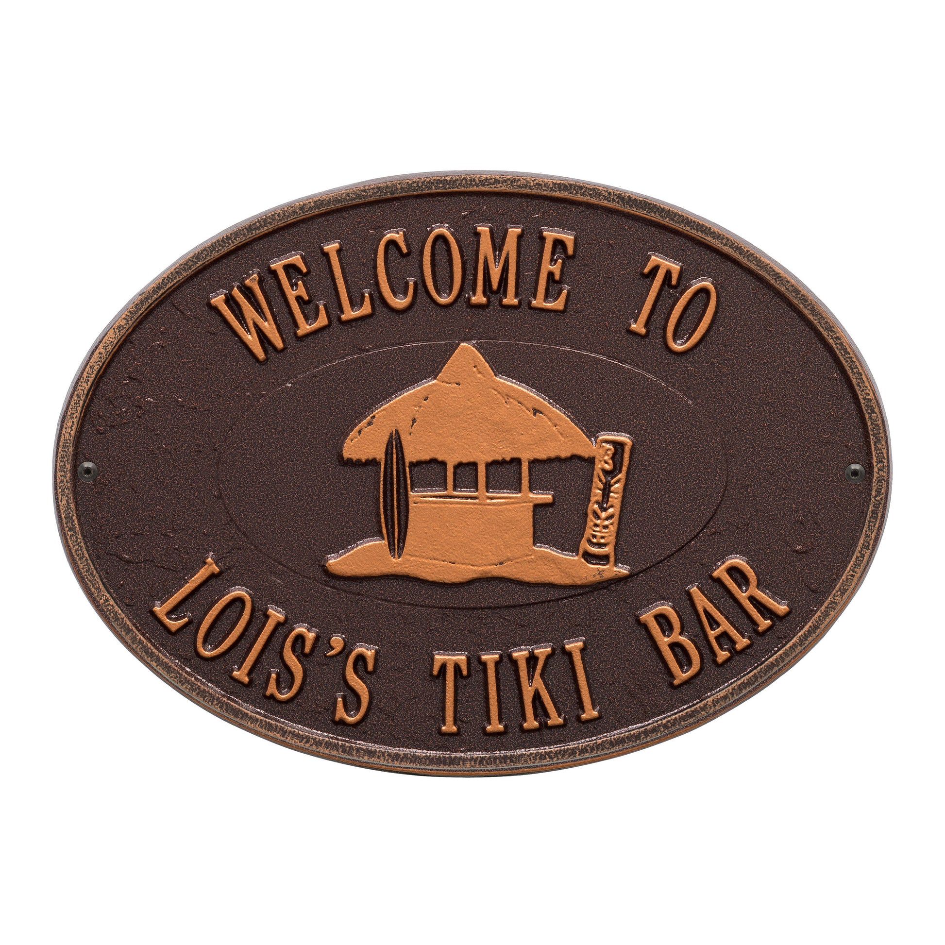 Whitehall Products Personalized Tiki Hut Plaque Two Lines Antique Copper