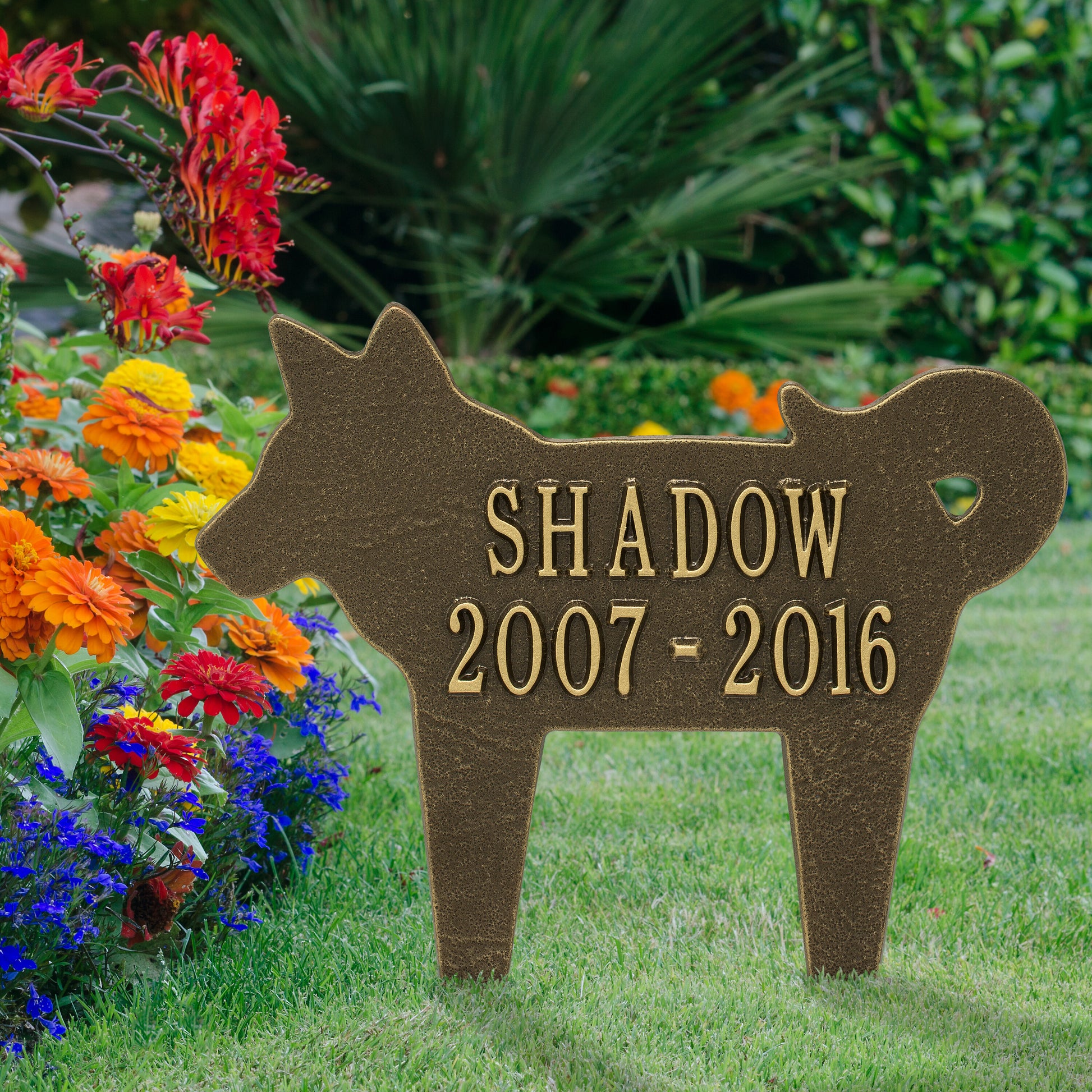 Whitehall Products Dog Silhouette Pet Memorial Personalized Lawn Plaque Two Lines Antique Copper