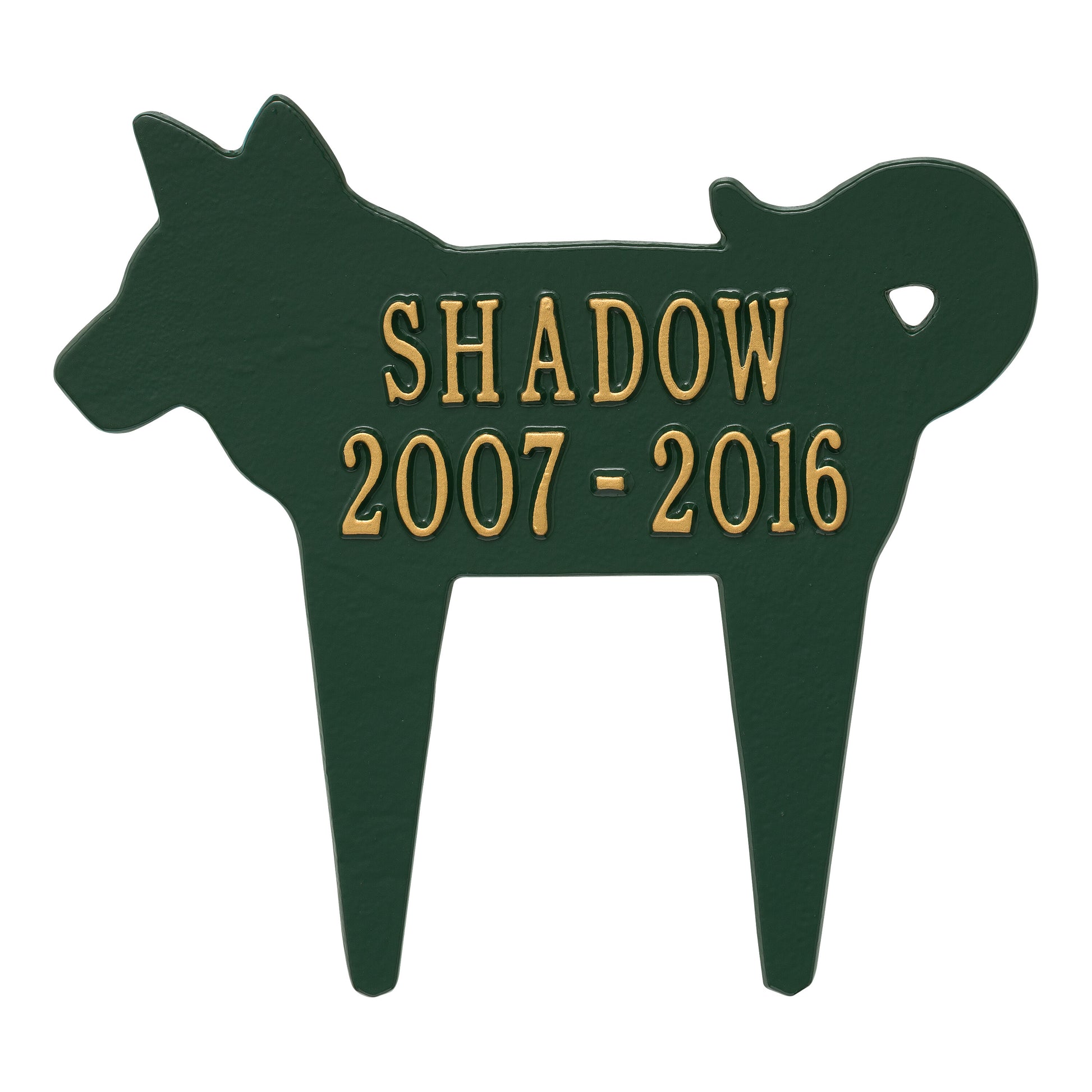 Whitehall Products Dog Silhouette Pet Memorial Personalized Lawn Plaque Two Lines Antique Brass