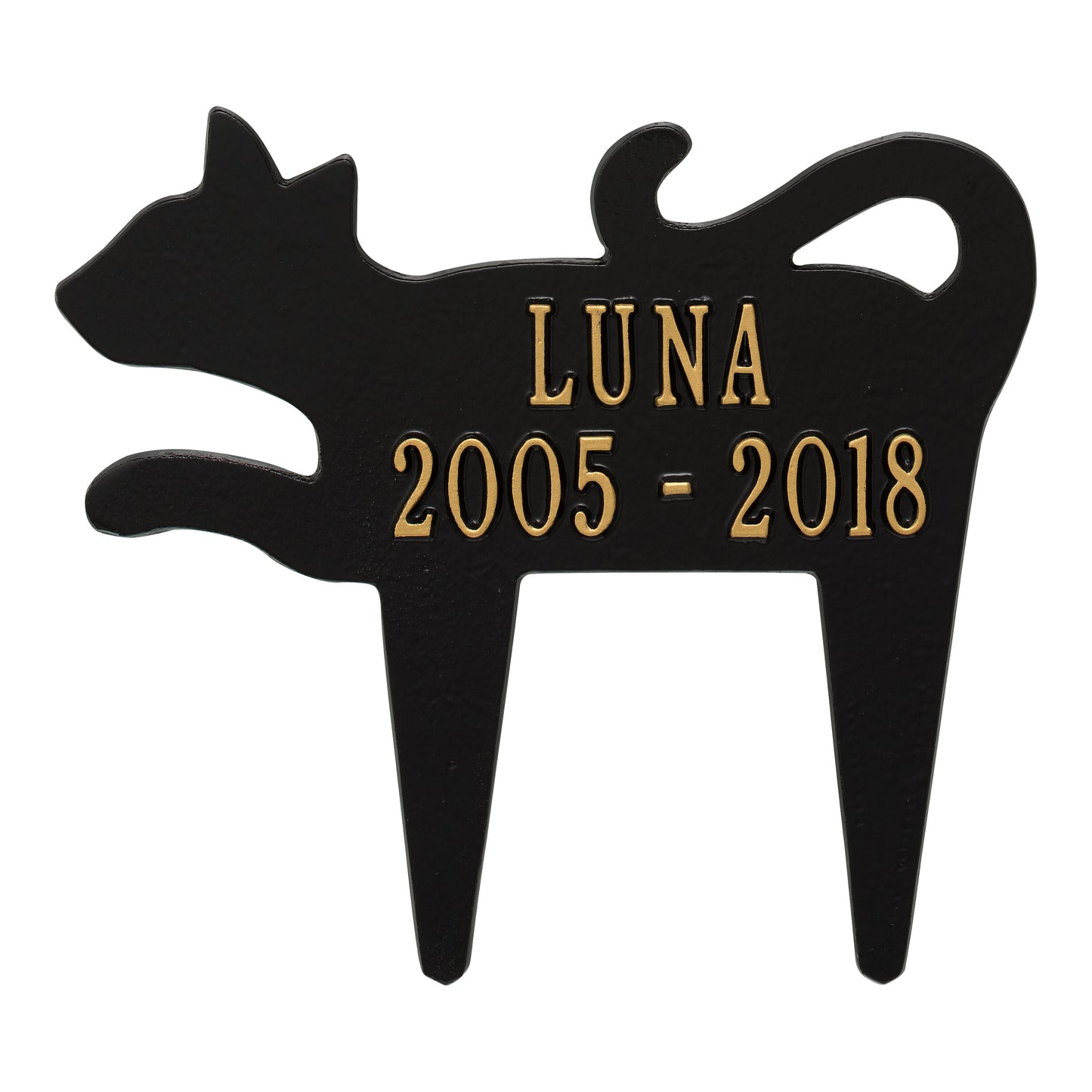 Whitehall Products Cat Silhouette Pet Memorial Personalized Lawn Plaque Two Lines Antique Brass