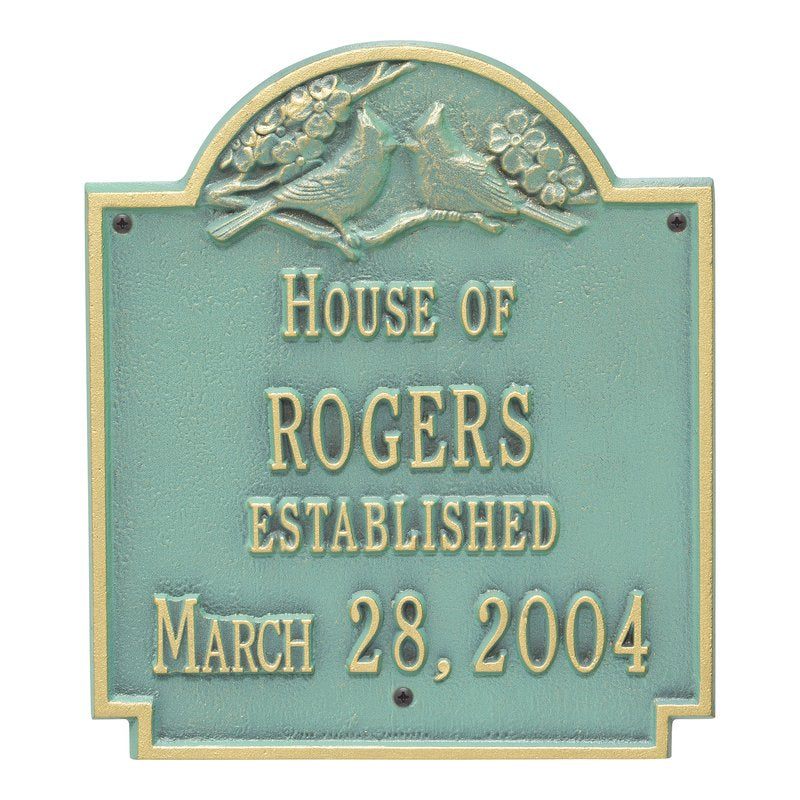 Whitehall Products Cardinal Wedding Anniversary Personalized Plaque Two Lines Bronze Verdigris