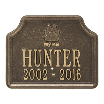 Whitehall Products My Pal Dog Memorial Personalized Lawn Plaque Two Lines Antique Copper