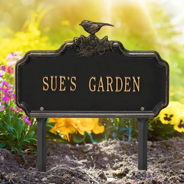 Whitehall Products Chickadee Ivy Garden Personalized Lawn Plaque One Line Black/gold