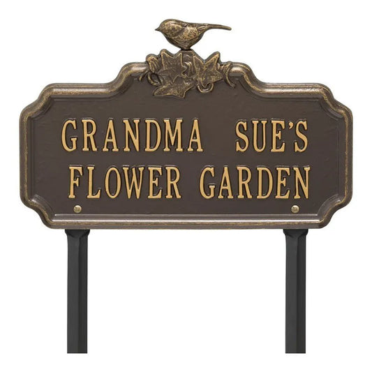 Whitehall Products Chickadee Ivy Garden Personalized Lawn Plaque Two Lines Antique Copper