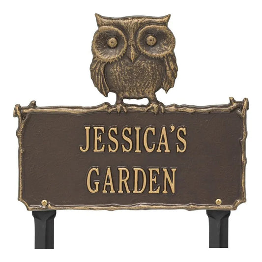 Whitehall Products Owl Garden Personalized Lawn Plaque Two Lines Antique Copper
