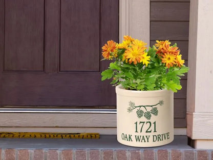 Whitehall Products Personalized Pine Bough 2 Gallon Stoneware Crock Two Lines 1 Green