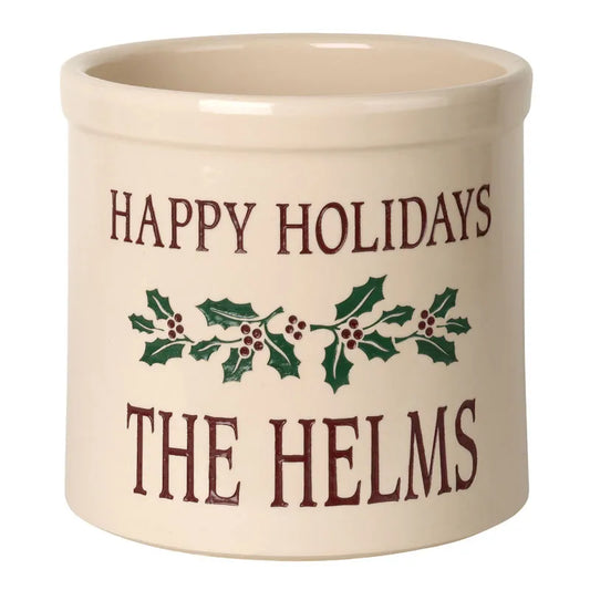 Whitehall Products Personalized Holiday Holly 2 Gallon Stoneware Crock Two Lines Default Title
