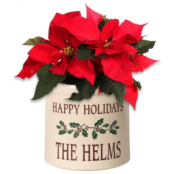 Whitehall Products Personalized Holiday Holly 2 Gallon Stoneware Crock Two Lines 