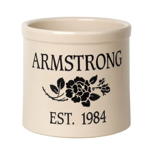 Whitehall Products Personalized Rose Stem Established 2 Gallon Stoneware Crock Two Lines Black