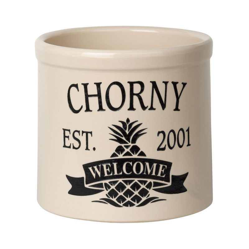 Whitehall Products Personalized Pineapple 2 Gallon Stoneware Crock Two Lines Green