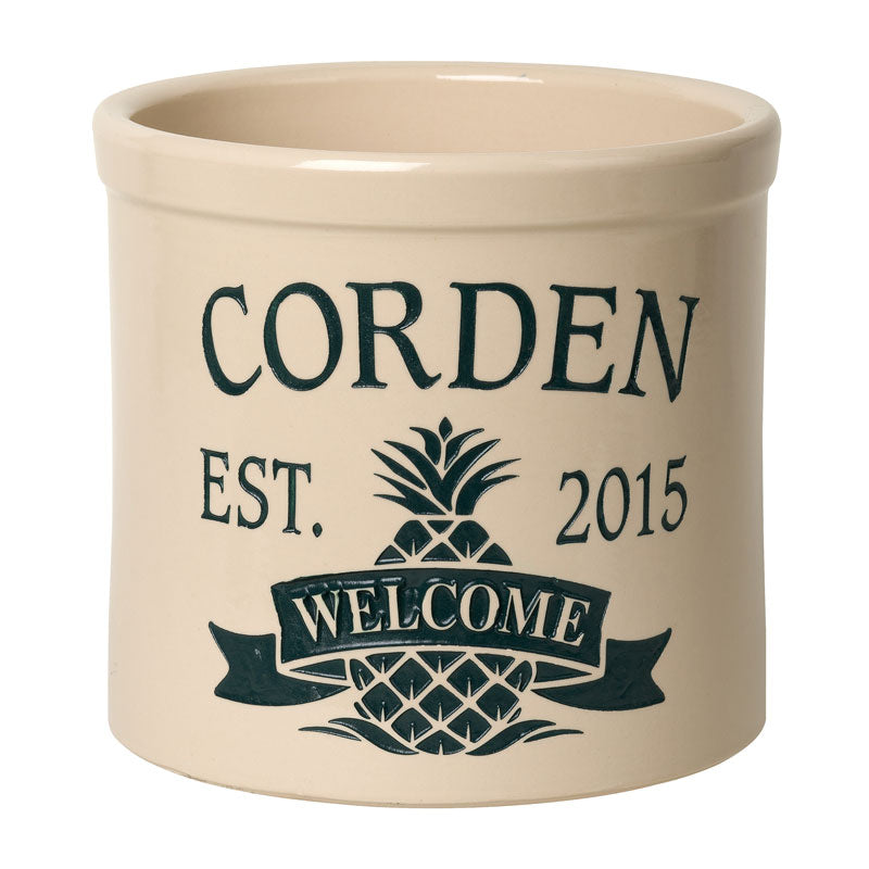 Whitehall Products Personalized Pineapple 2 Gallon Stoneware Crock Two Lines 