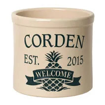 Whitehall Products Personalized Pineapple 2 Gallon Stoneware Crock Two Lines Black