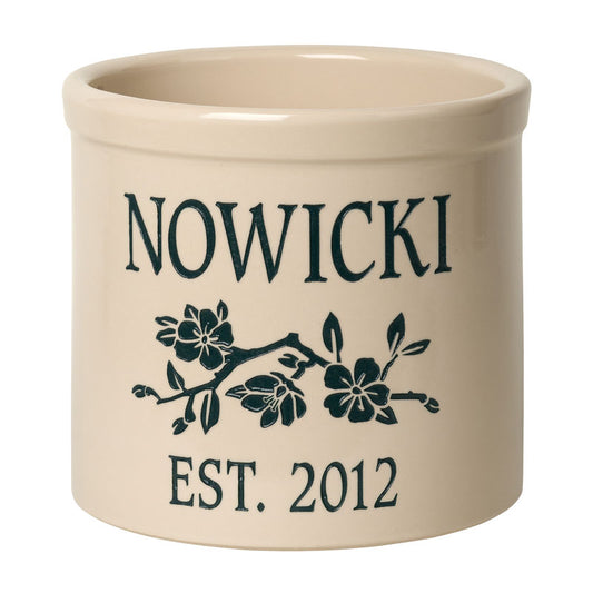 Whitehall Products Personalized Dogwood Branch Established 2 Gallon Stoneware Crock Two Lines Black