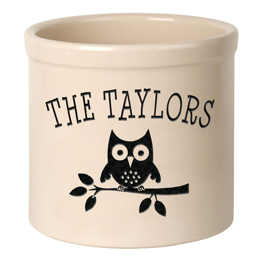 Whitehall Products Personalized Owl 2 Gallon Stoneware Crock Black