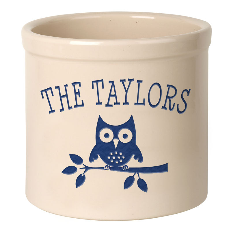 Whitehall Products Personalized Owl 2 Gallon Stoneware Crock Red