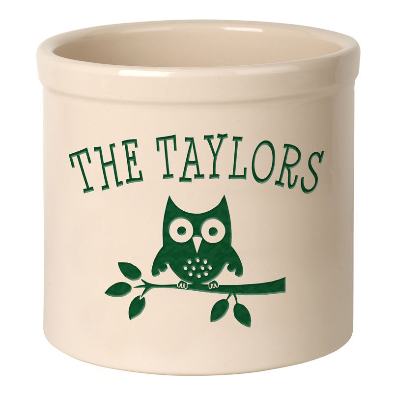 Whitehall Products Personalized Owl 2 Gallon Stoneware Crock 