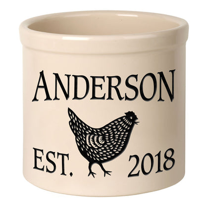 Whitehall Products Personalized Chicken 2 Gallon Stoneware Crock Two Lines Red