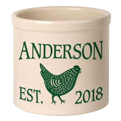 Whitehall Products Personalized Chicken 2 Gallon Stoneware Crock Two Lines 