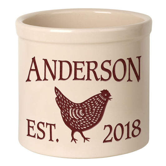 Whitehall Products Personalized Chicken 2 Gallon Stoneware Crock Two Lines Black